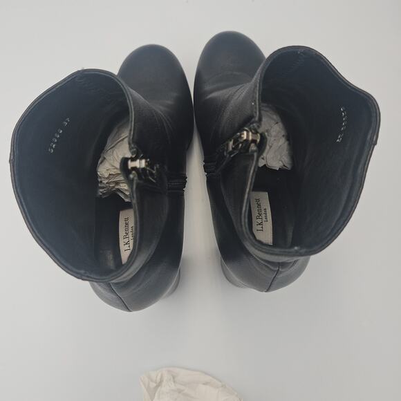 L.K. BENNETT BLACK LEATHER ANKLE PLATFORM BOOTIES Size 37 - Picture 7 of 9